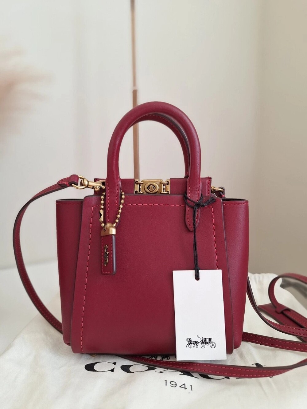 NWT Coach 1941 Troupe Tote 16 Deep Red Leather Crossbody Mini Bag Handbag 79401
